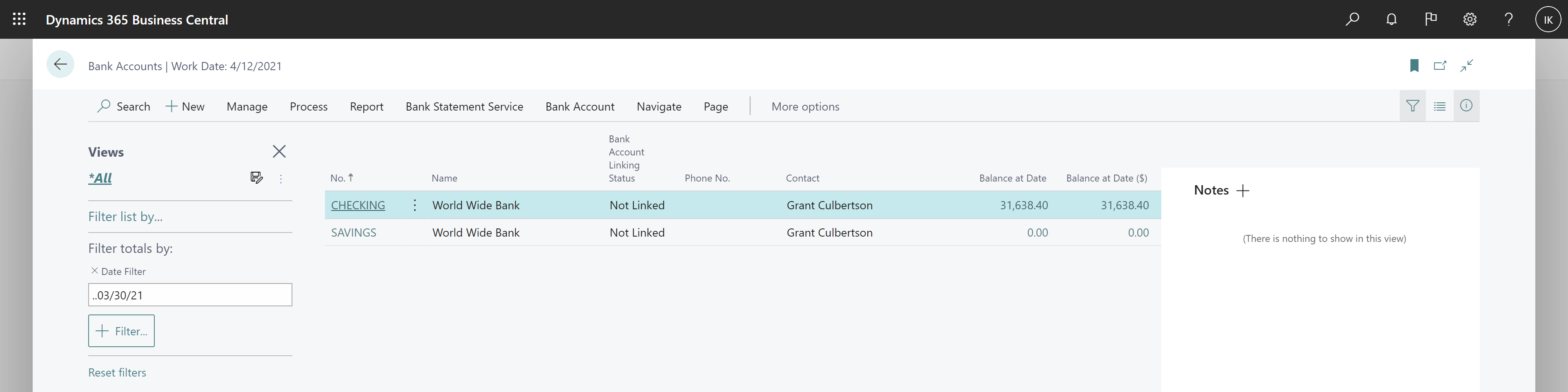 Shows bank accounts list with new columns. Shows Bank Accounts list with new columns.