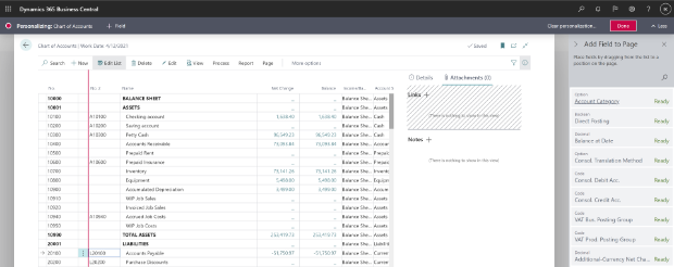 Shows chart of accounts list page with new column. Shows Chart of Accounts list page with new column.