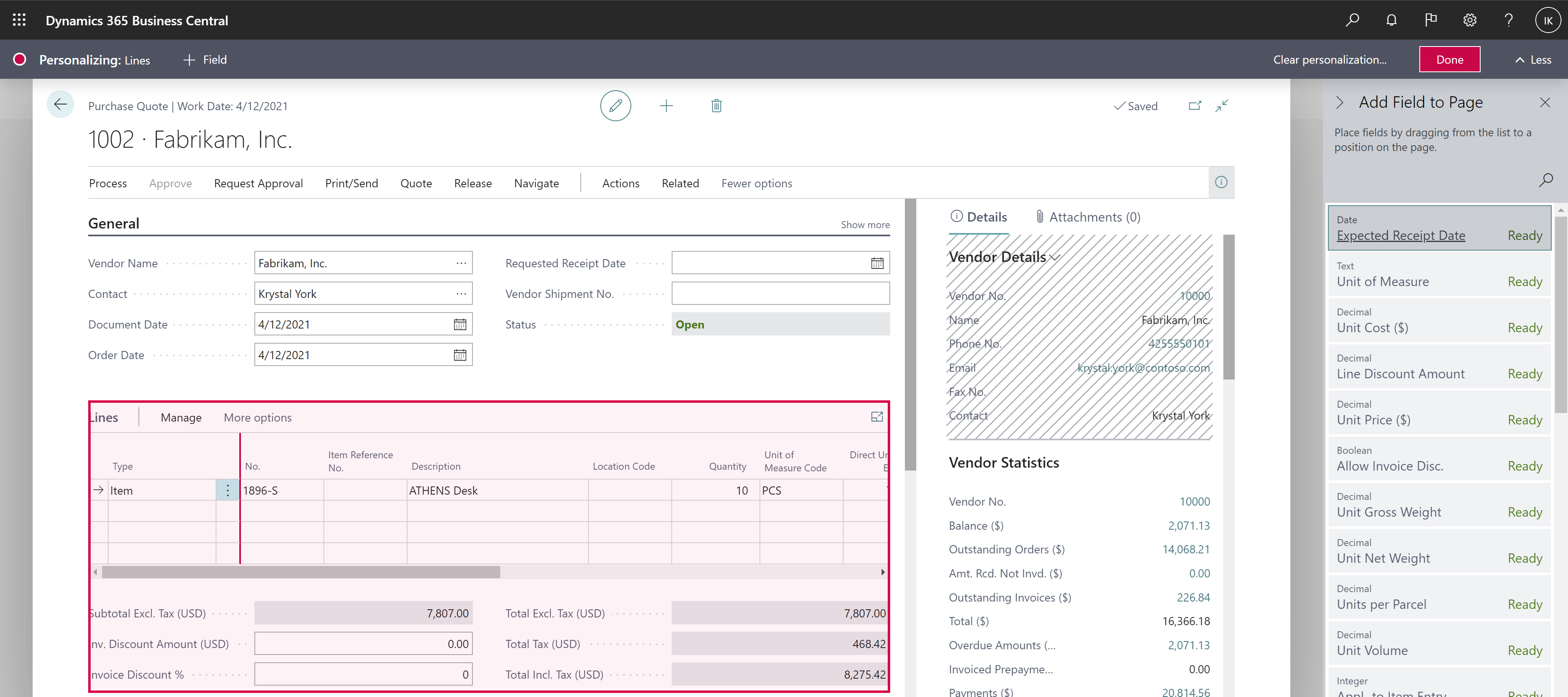 Shows Purchase Quotes page with new Expected Receipt Date field. Shows Purchase Quotes page with new Expected Receipt Date field.