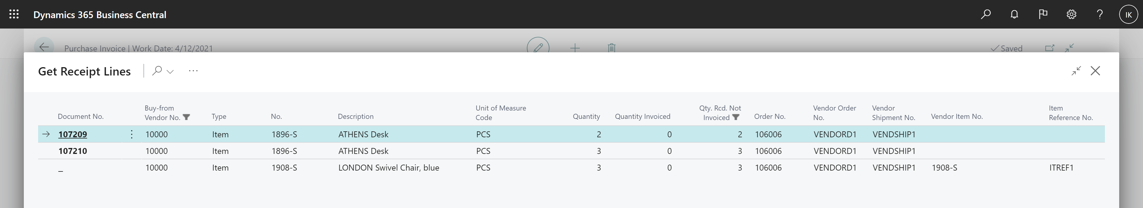 Shows Get Receipt Lines page with new columns. Shows Get Receipt Lines page with new columns.