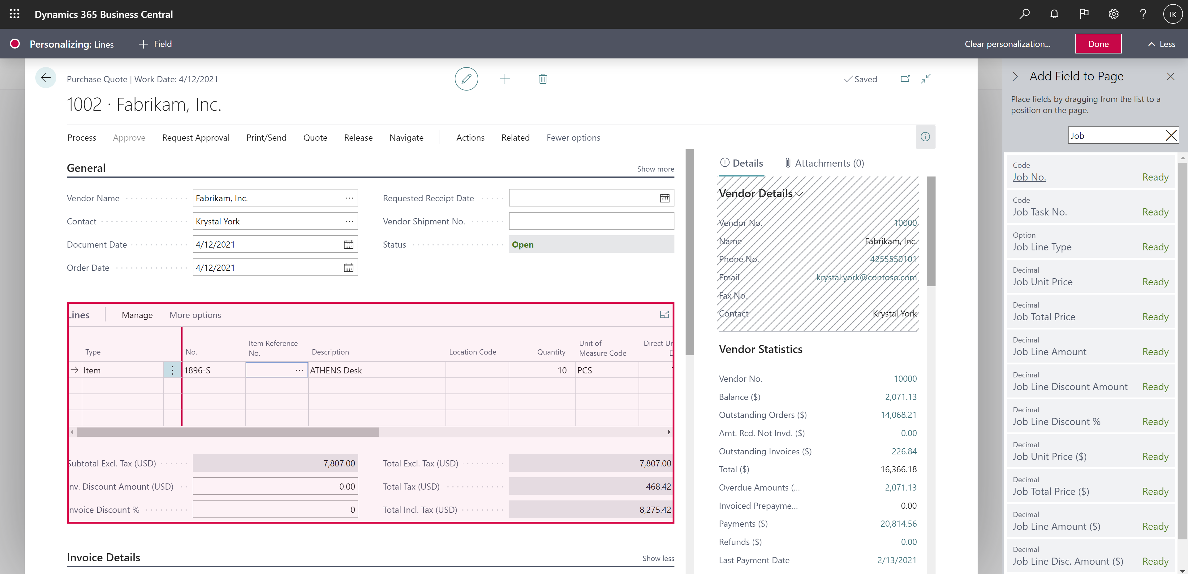 Shows jobs-related columns that can be added to purchase document lines. Shows jobs-related columns that can be added to purchase document lines.