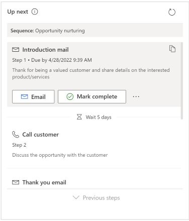 Screenshot of the sales accelerator Up next widget
