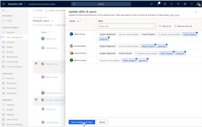 Grid view of modifying skills of multiple agents