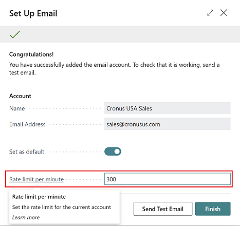 Shows new Rate limit per minute field in Set Up Email assisted setup guide. Shows new Rate limit per minute field in Set Up Email assisted setup guide.