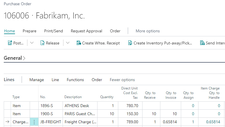Purchase order with item charges Purchase order with item charges