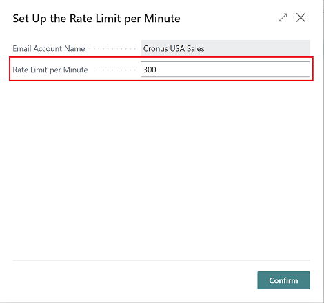 The dialog shown when you want to change the rate limit for an existing email account. The dialog shown when you want to change the rate limit for an existing email account.