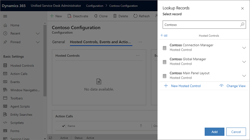 Add the hosted controls to the configuration Add the hosted controls to the configuration.