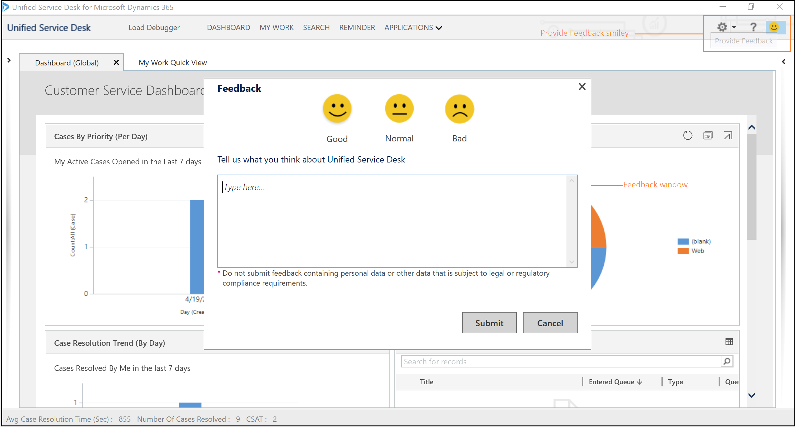 Provide feedback smiley and window Provide feedback smiley and window.