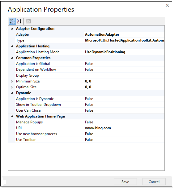 Application configuration dialog box Application configuration dialog box.