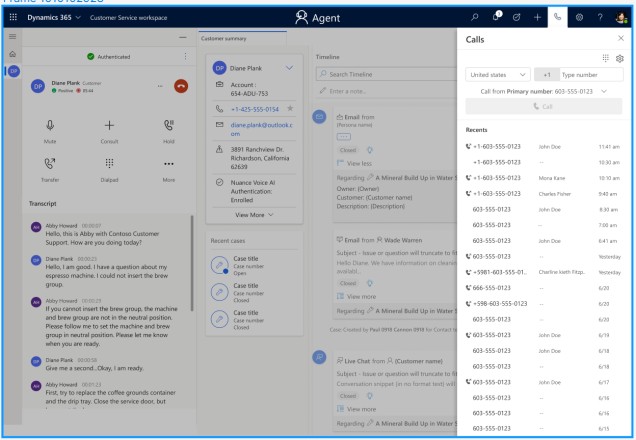 Agents can see recently made phone calls in the Recents tab of the outbound dialer.
