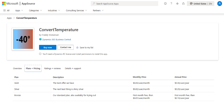 Sample transact app with plans in AppSource Sample transact app with plans in AppSource