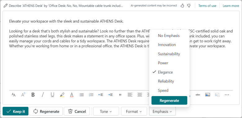 Text drafted by Copilot can be adjusted to match company tone of voice or focus on a quality. Text drafted by Copilot can be adjusted to match company tone of voice or focus on a quality.