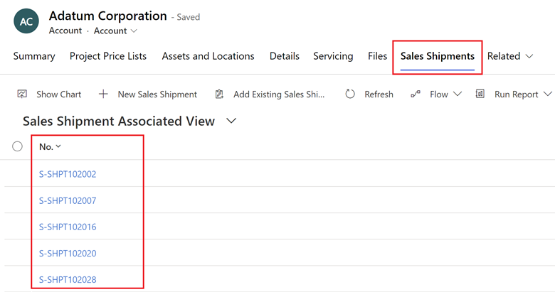 Shows results of selecting an action generated by a synthetic relation in Dynamics 365 Sales