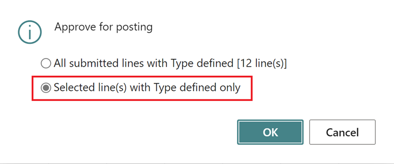 Shows default approval or rejection selection now being selected lines.
