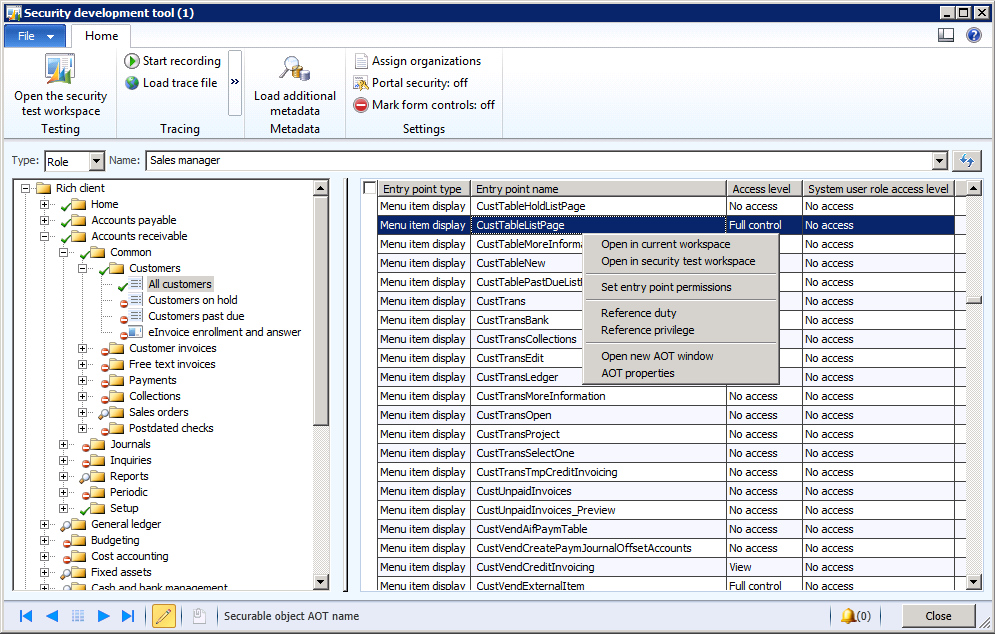 Security Development Tool List View