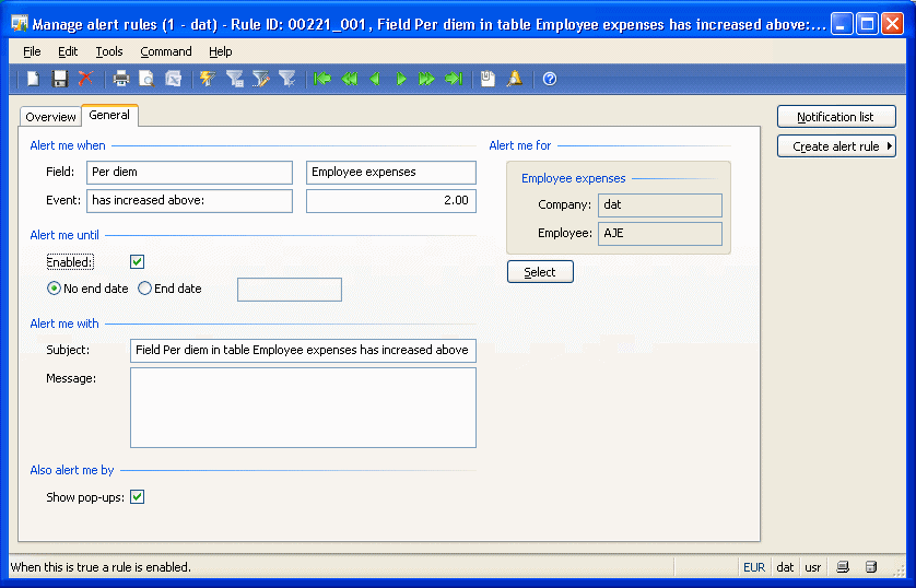 Selecting the Alert logging option