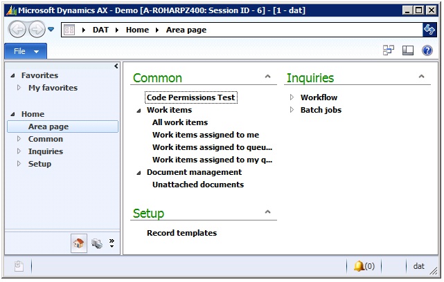 Code Permissions Test menu item