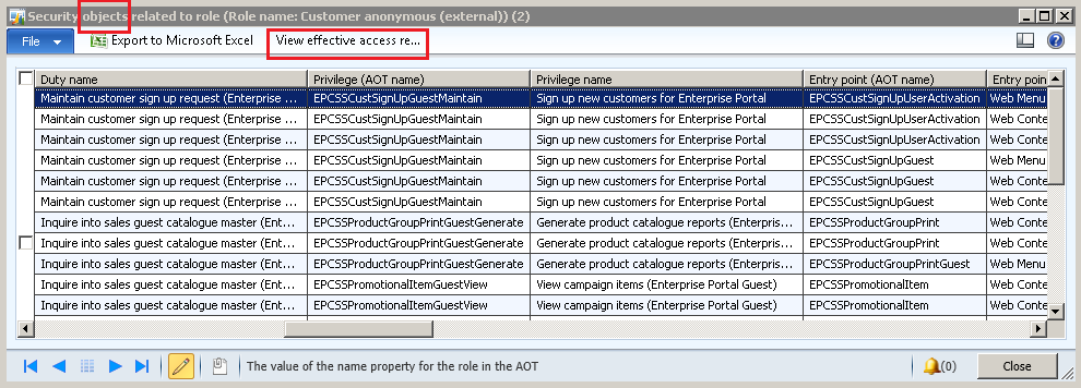 Form to view related security objects