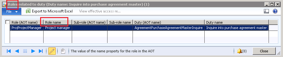 Form to view related security roles