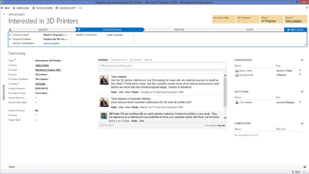 Yammer posts in CRM