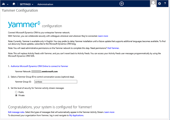 Yammer configuration