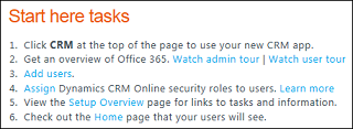 Office 365 CRM Start here tasks