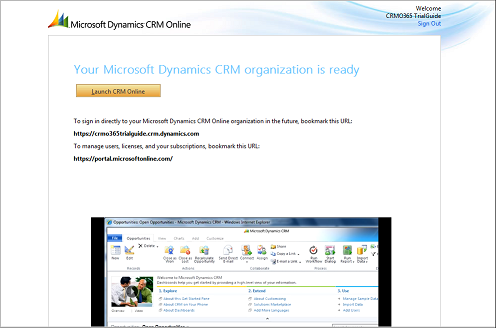 Your Microsoft Dynamics CRM organization is ready