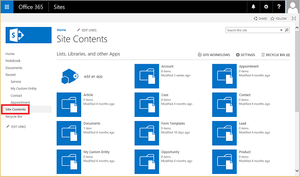 Office 365 Team Site all libraries