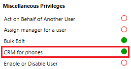 Remove privilege for CRM for phones