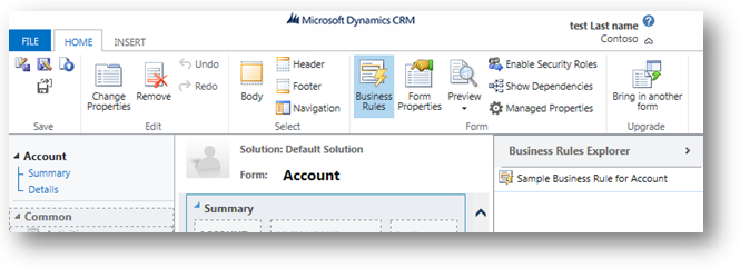 Business Rules for the Form in Dynamics CRM