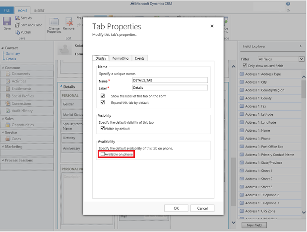 Hide the Detail tab on Dynamics CRM for phones