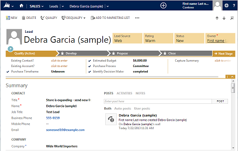 Sales form in Dynamics CRM