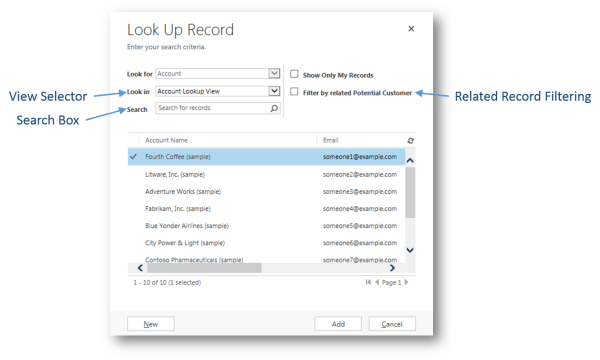 Lookup dialog elements in Dynamics CRM
