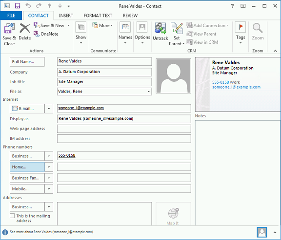 Contact Rene Valdes form in Dynamics CRM
