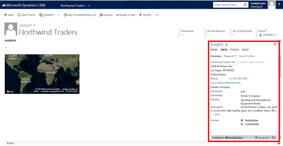 Insights appears in CRM for Outlook
