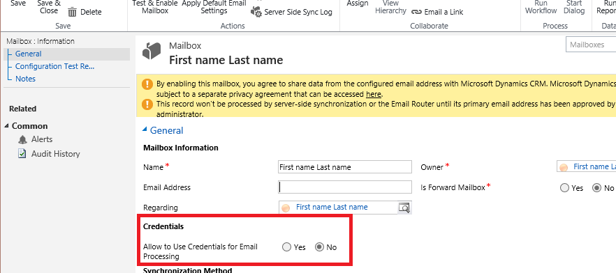 Allow to Use Credentials for Email Processing