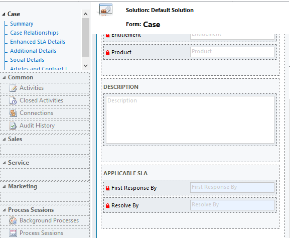 Case form entries for Standard SLAs