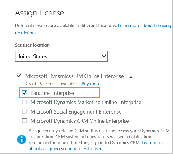Assign Parature license to CRM users
