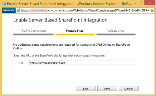 Enter the URL of the SharePoint site