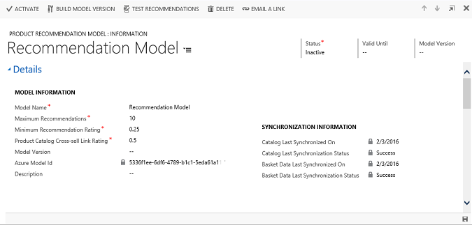Recommendation Model page
