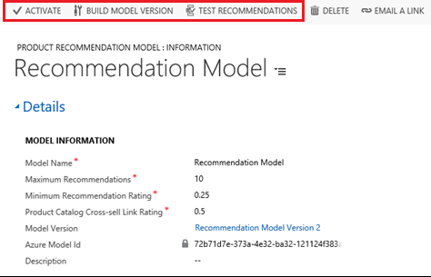 Prodouct Recommendation Model command bar