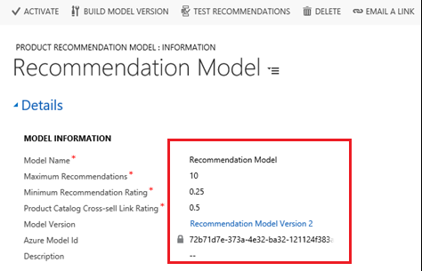 Product recommendation model details