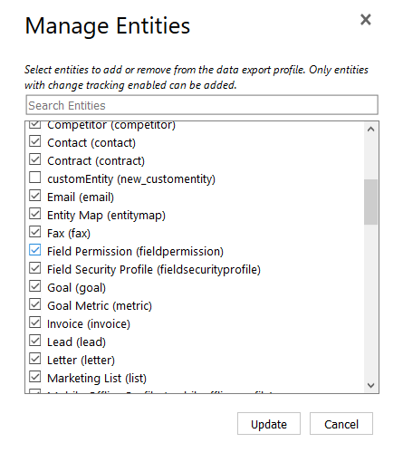 Select the entities or entity relationships to add or remove