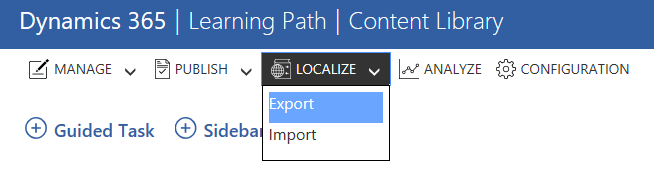 Export button on the Learning Path Localization menu