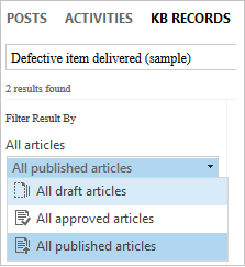 Option to filter knowledge article search results