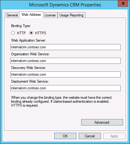 Configure the web address