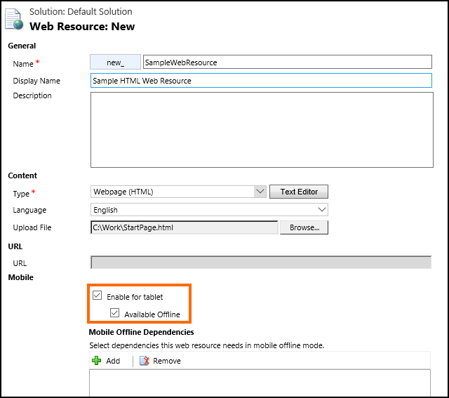 Enable a web resource for tablet and offline availability