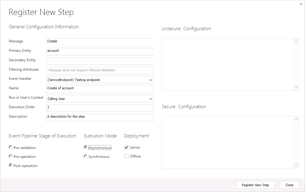 Creating a service endpoint step