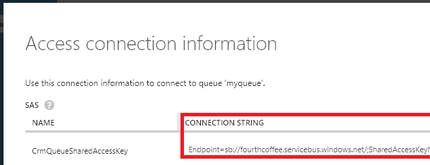 SAS queue connection string example