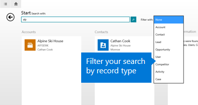 Dynamics 365 apps for mobile search filter